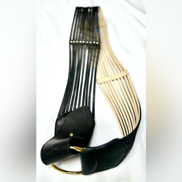 Belt  Leather Belt Black /Gold  with Metal Beads adjustable - Picture 4 of 9